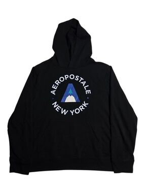 Aeropostale New York Men's XL Black Mountain Circle Pullover Hoodie Sweatshirt